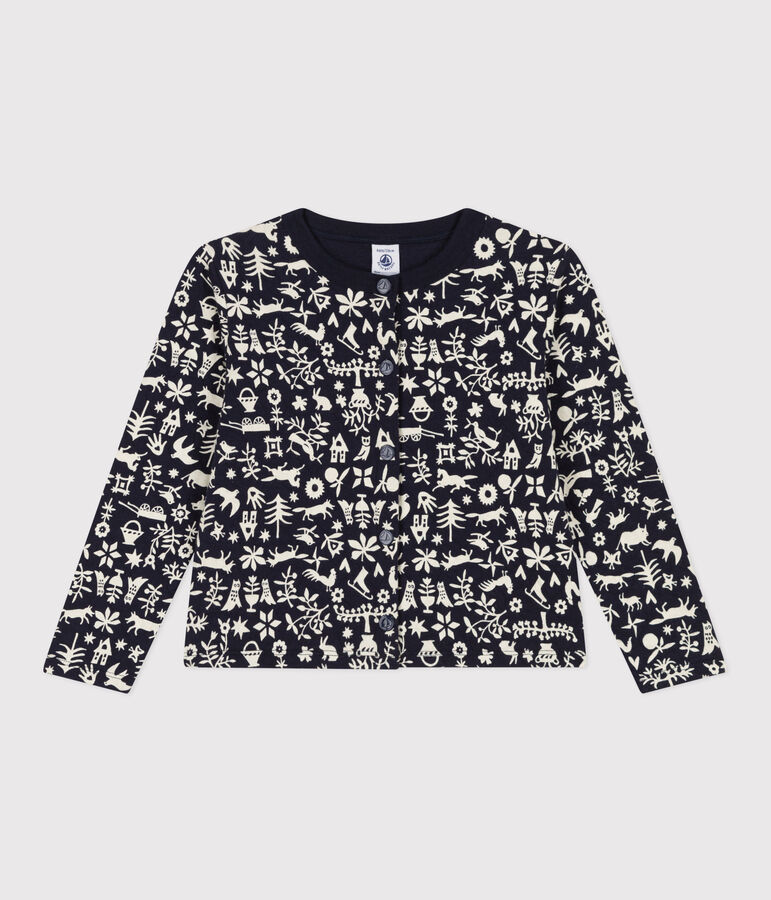 C&aacute;rdigan estampado de tejido t&uacute;bico acolchado de ni&ntilde;a azul/crudo