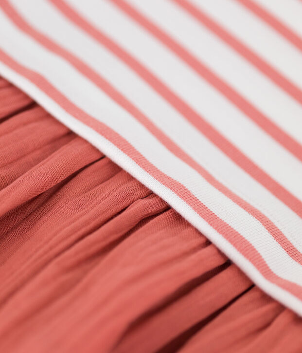 Vestido de jersey y gasa de algod&oacute;n org&aacute;nico de ni&ntilde;a blanco/rosa