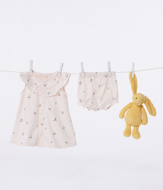 Vestido de algodón de manga corta y pololo con estampado de frutas para bebé rosa FLEUR/blanco MULTICO