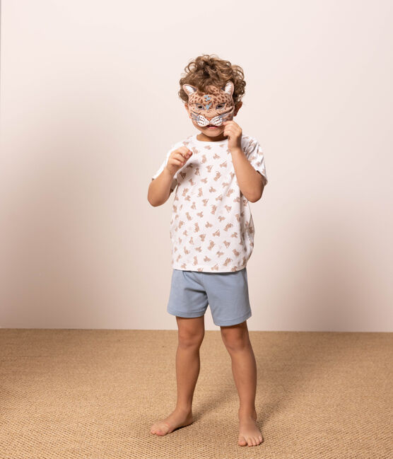 Pijama de algodón con máscara de niño/niña blanco MARSHMALLOW/blanco MULTICO