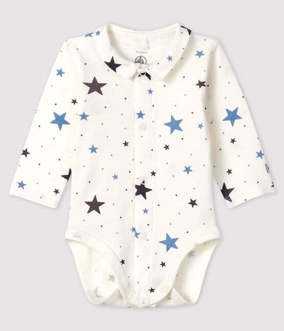 Body de estrellas de tejido acanalado con cuello para bebé niño blanco MARSHMALLOW/blanco MULTICO