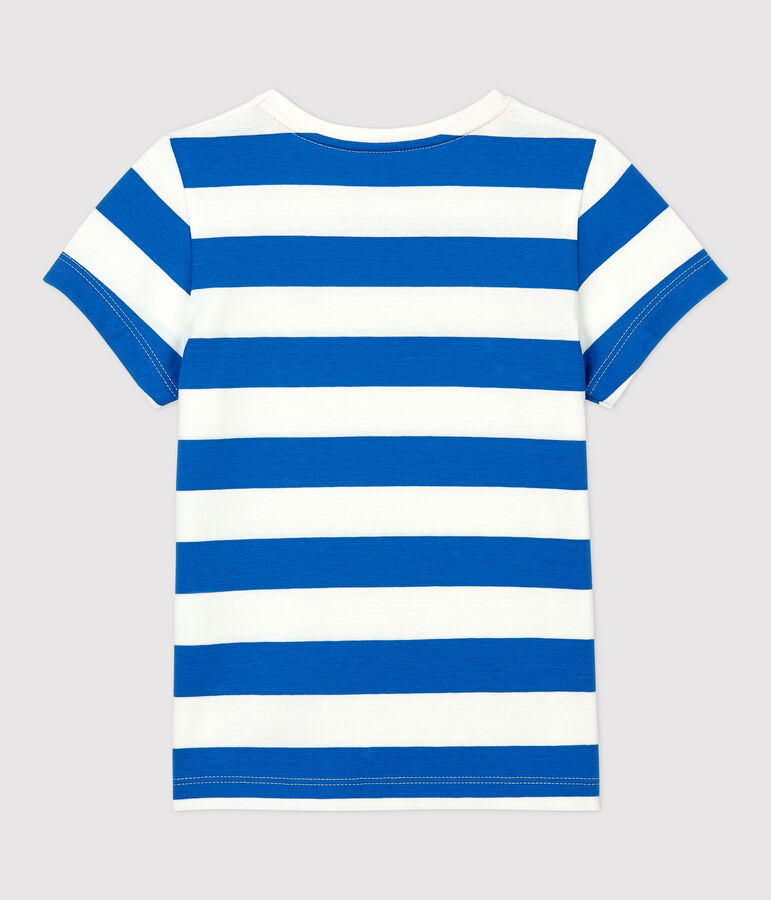 Camiseta de manga corta de algod&oacute;n de ni&ntilde;a azul/blanco