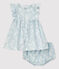 Vestido con braguita «bloomer» con estampado hawaiano de popelina orgánica para bebé. PLEINAIR/ MARSHMALLOW