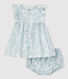 Vestido con braguita «bloomer» con estampado hawaiano de popelina orgánica para bebé.