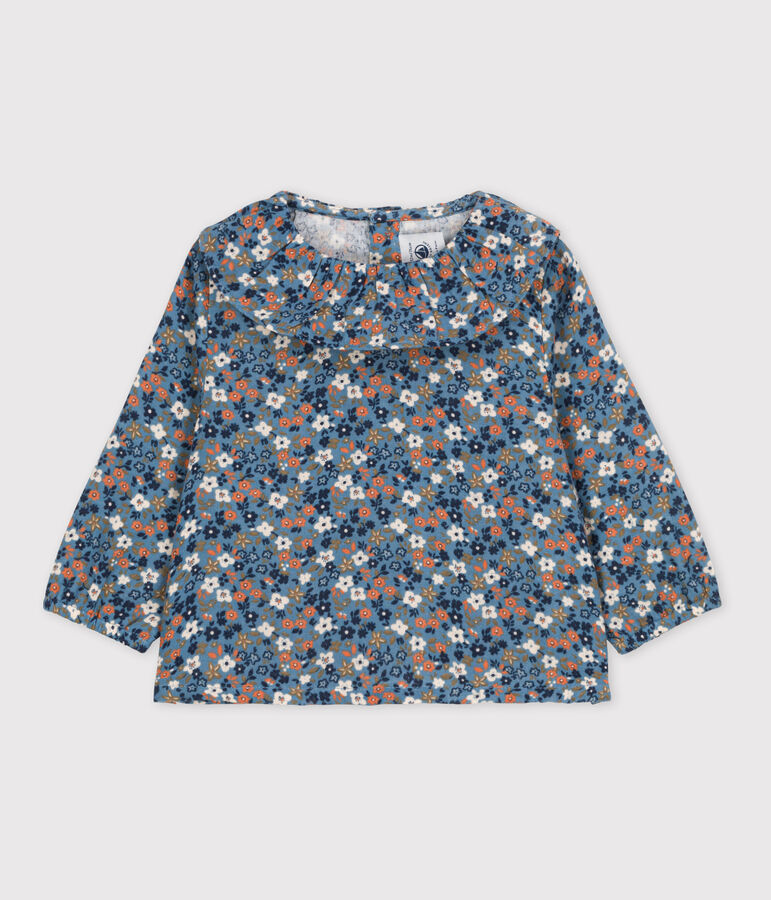 Blusa estampada de manga larga de gasa de algod&oacute;n para beb&eacute; azul/multicolor