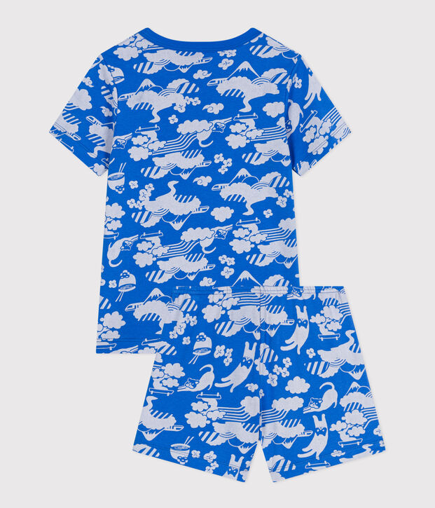 Pijama corto infantil de algod&oacute;n con estampado azul/blanco