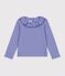Camiseta infantil lisa de algod&oacute;n con cuello de manga larga violeta