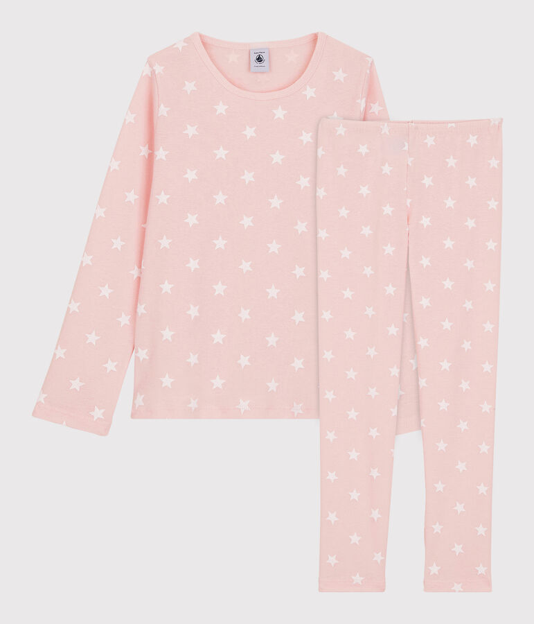 Pijama con estampado de estrellas de ni&ntilde;a de algod&oacute;n rosa/blanco