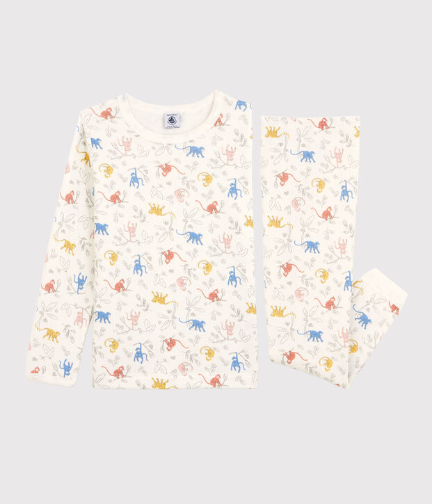 Pijama con monos multicolores de algod&oacute;n org&aacute;nico infantil unisex blanco/multicolor