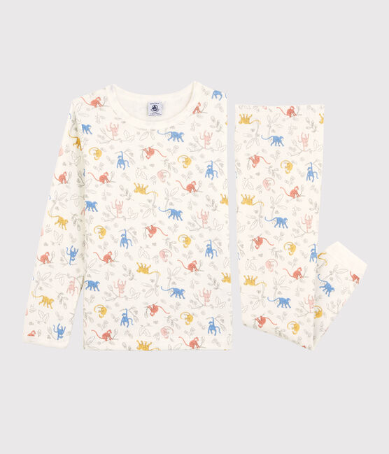 Pijama con monos multicolores de algodón orgánico infantil unisex blanco MARSHMALLOW/blanco MULTICO
