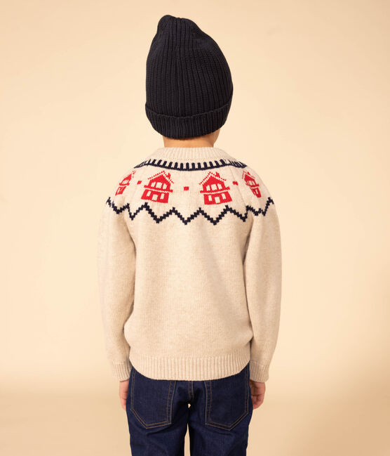 Jersey de jacquard de lana y algodón de niña/niño beige MONTELIMAR/blanco MULTICO