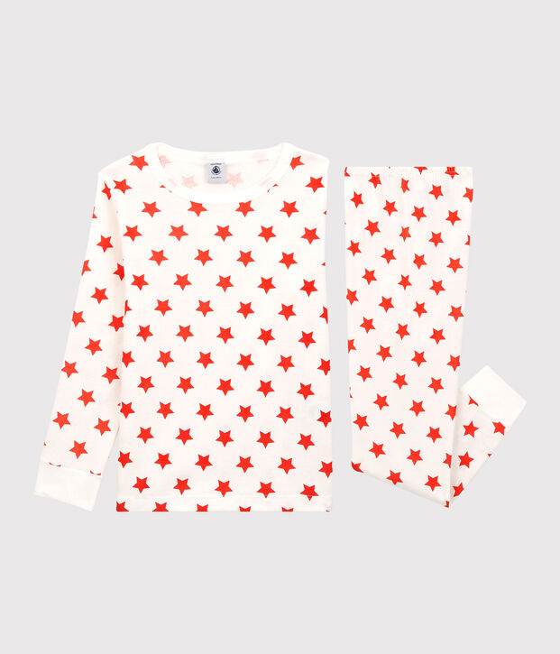 Pijama con estampado gr&aacute;fico de ni&ntilde;a/ni&ntilde;o de algod&oacute;n org&aacute;nico blanco/rojo