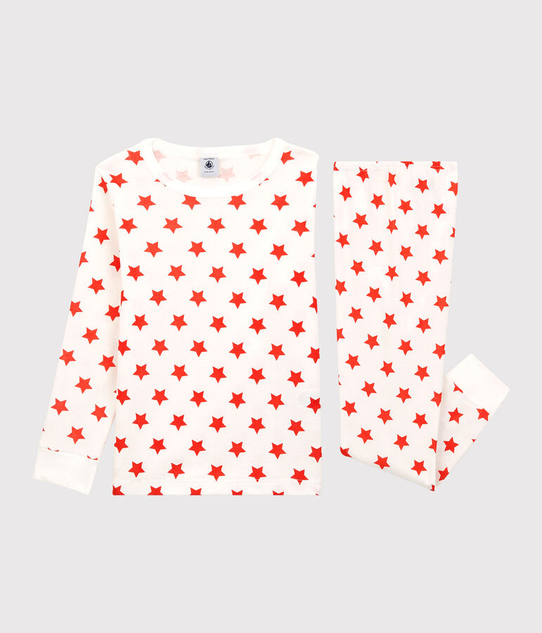 Pijama con estampado gr&aacute;fico de ni&ntilde;a/ni&ntilde;o de algod&oacute;n org&aacute;nico blanco MARSHMALLOW/ SPICY