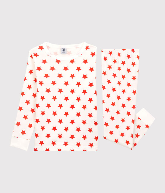 Pijama con estampado gráfico de niña/niño de algodón orgánico blanco MARSHMALLOW/ SPICY