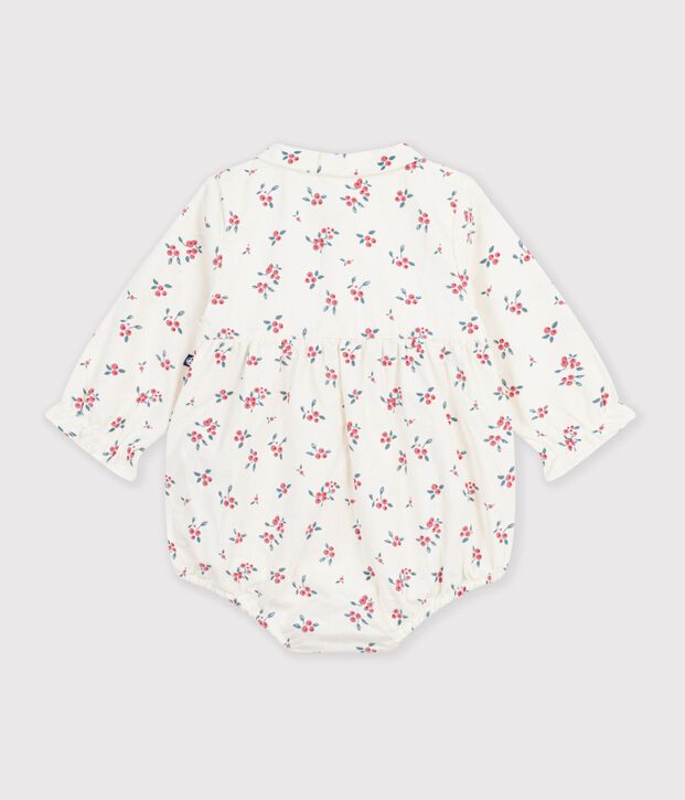 Pelele corto para beb&eacute; de terciopelo fino, con cuello estampado de ar&aacute;ndanos. crudo/multicolor