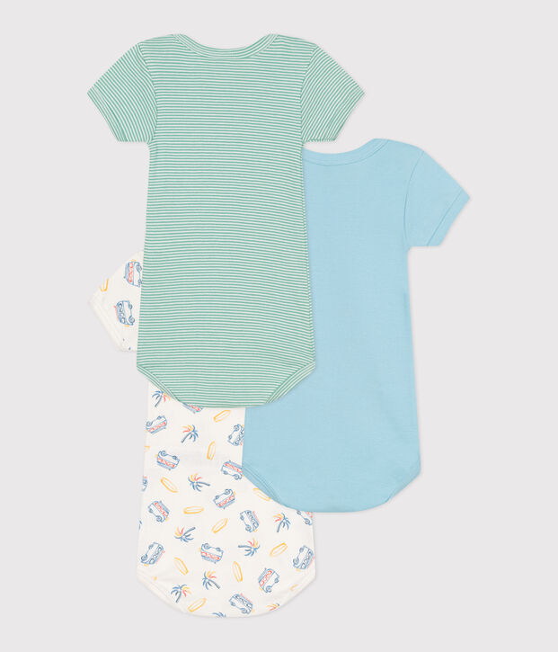 Juego de 3 bodis de algod&oacute;n de manga corta para beb&eacute; con furgonetas multicolor