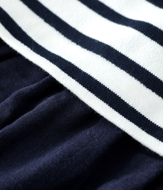 Vestido bimaterial de gasa de algod&oacute;n y jersey grueso ecol&oacute;gico para beb&eacute; blanco/azul