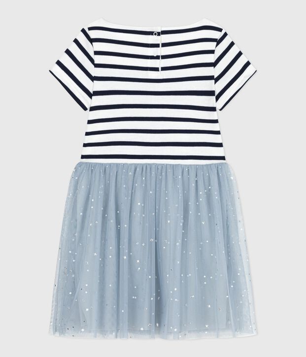 Vestido infantil de algod&oacute;n de manga corta a rayas azul/multicolor