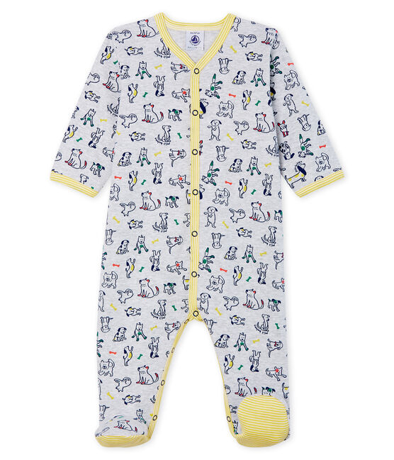 Pijama de punto para bebé niño gris POUSSIERE/blanco MULTICO