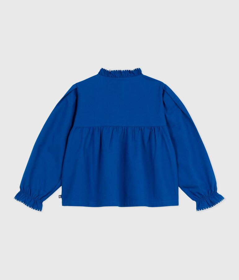 Blusa infantil lisa de manga larga de sarga de algod&oacute;n azul