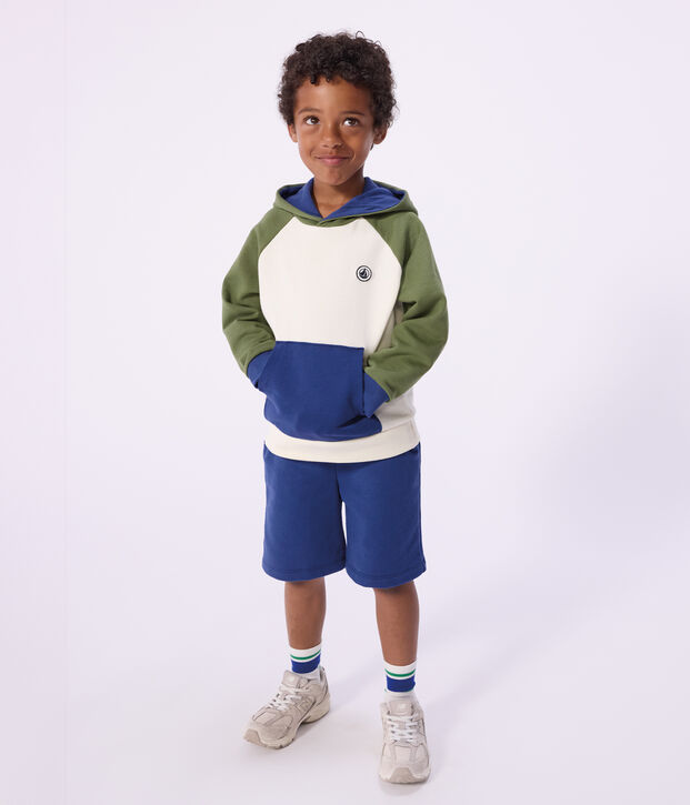 Sudadera infantil de algod&oacute;n con capucha crudo/multicolor