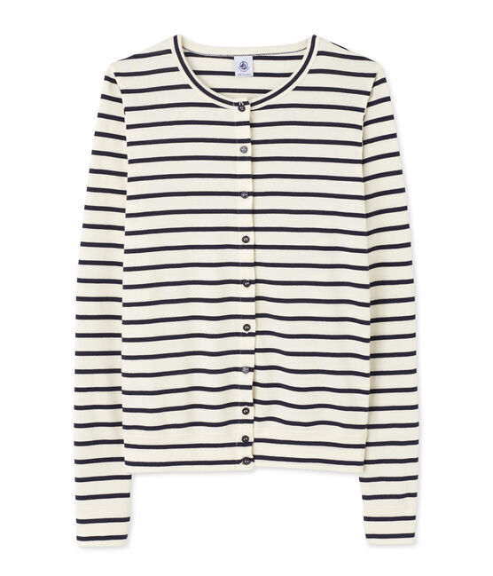Cardigan de mujer rayado beige COQUILLE/azul SMOKING