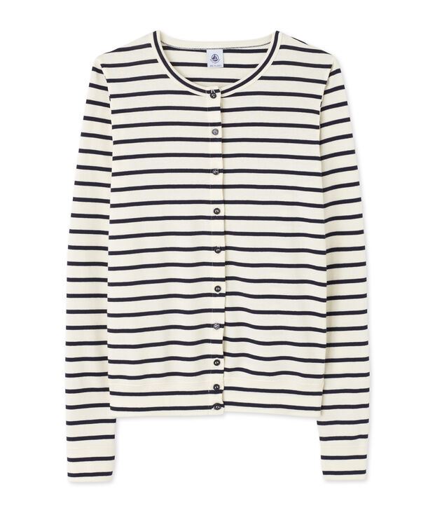 Cardigan de mujer rayado blanco/azul