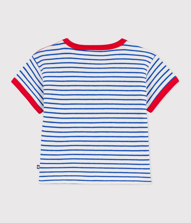 Camiseta de manga corta de algod&oacute;n a rayas para beb&eacute; azul/azul