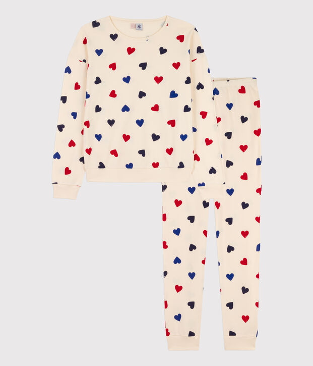 Pijama con coraz&oacute;n de algod&oacute;n de mujer crudo/multicolor