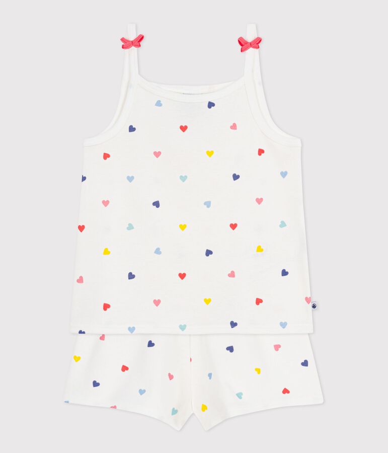 Pijama corto infantil de algod&oacute;n con tirantes y estampado de corazones blanco/multicolor