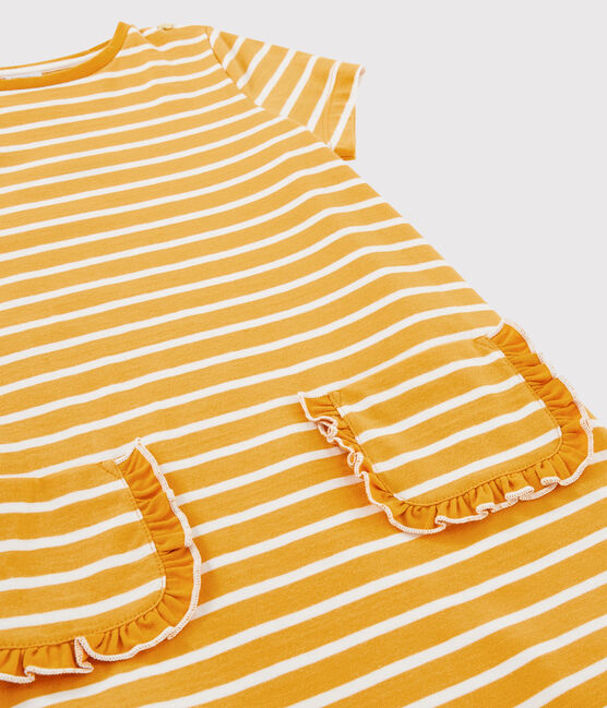 Vestido de manga corta para niña amarillo BOUDOR/blanco MARSHMALLOW
