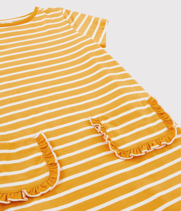 Vestido de manga corta para ni&ntilde;a amarillo/blanco