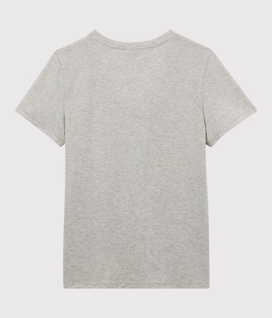 Camiseta LE CLASSIQUE con cuello de pico de algodón orgánico de mujer gris BELUGA CHINE