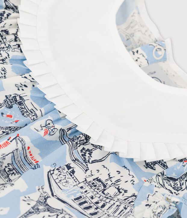 Vestido con estampado de Par&iacute;s de popelina para beb&eacute; blanco/multicolor
