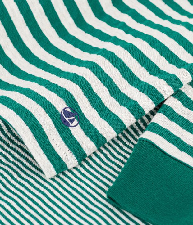Pijama infantil de t&uacute;bico a rayas verde/beige