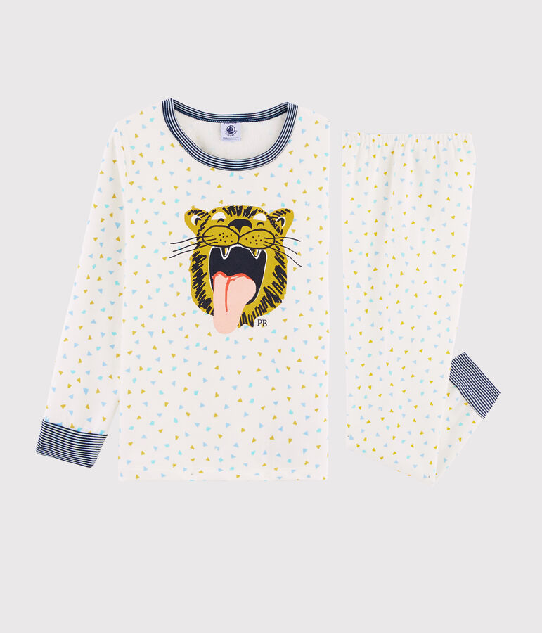 Pijama infantil con dibujo de tigre de punto blanco MARSHMALLOW/blanco MULTICO