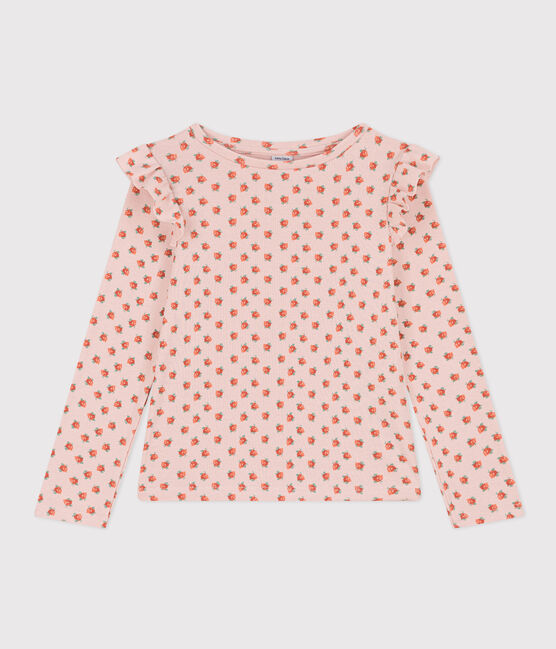 Camiseta de algodón de manga larga de niña rosa SALINE/blanco MULTICO
