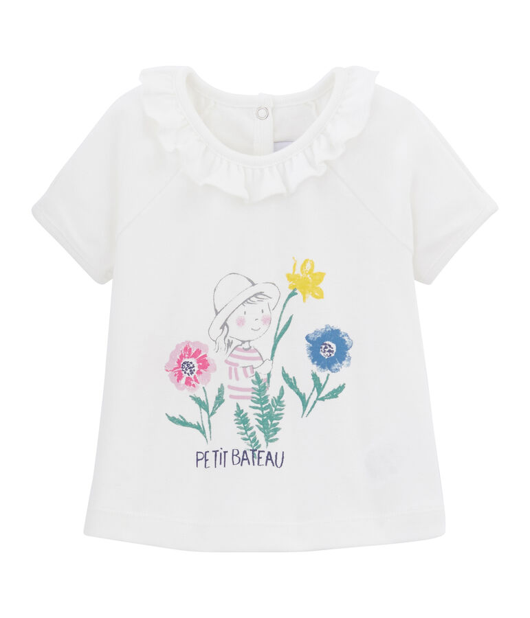 Camiseta lisa para beb&eacute; ni&ntilde;a blanco MARSHMALLOW/blanco MULTICO