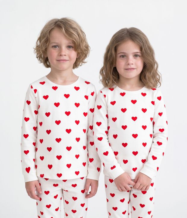 Pijama de punto con estampado de corazones para ni&ntilde;a blanco/rojo
