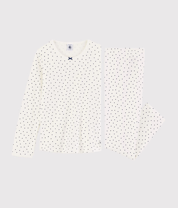 Pijama de corazoncitos de ni&ntilde;a de algod&oacute;n blanco/azul