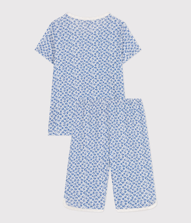Pijama pirata infantil de algod&oacute;n con estampado de flor azul/azul