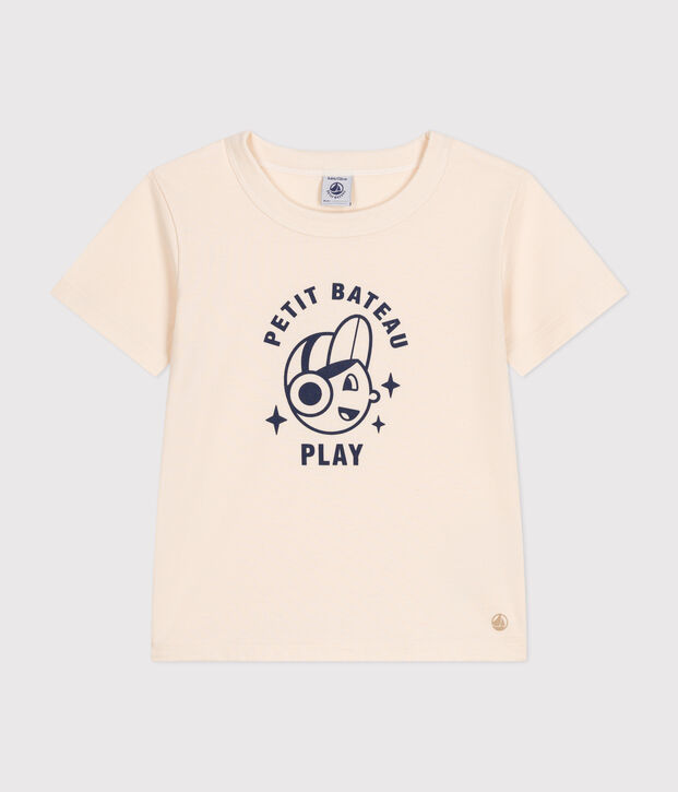 Camiseta de manga corta de punto fino para ni&ntilde;o crudo