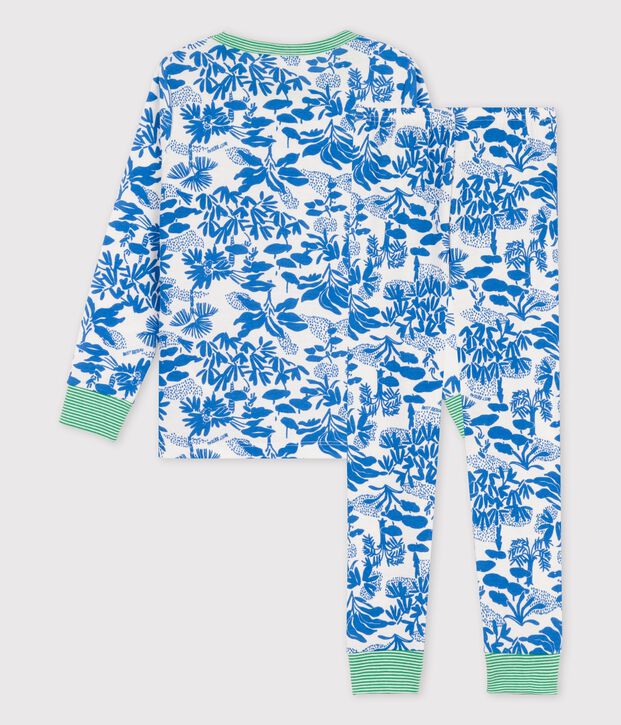 Pijama con estampado vegetal de algod&oacute;n de ni&ntilde;o blanco/azul