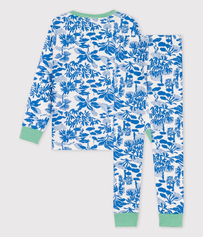 Pijama con estampado vegetal de algod&oacute;n de ni&ntilde;o blanco MARSHMALLOW/azul BRASIER