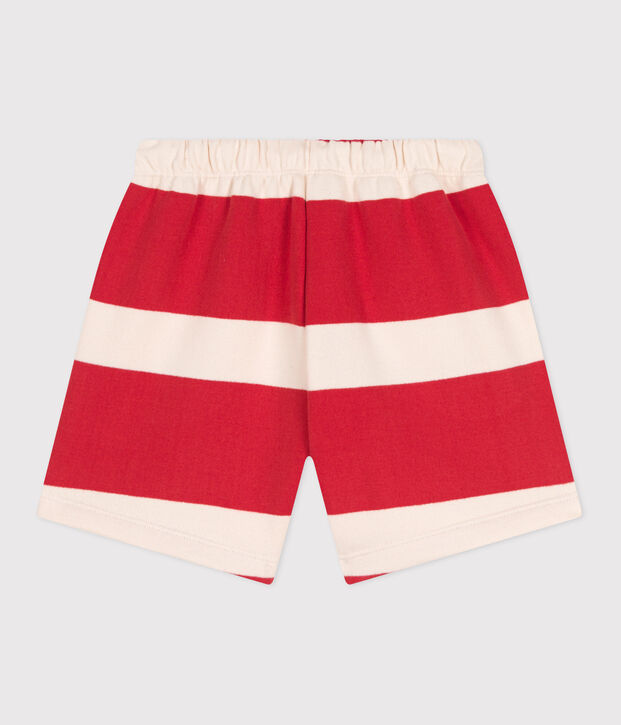 Shorts infantiles de algod&oacute;n a rayas rojo/crudo