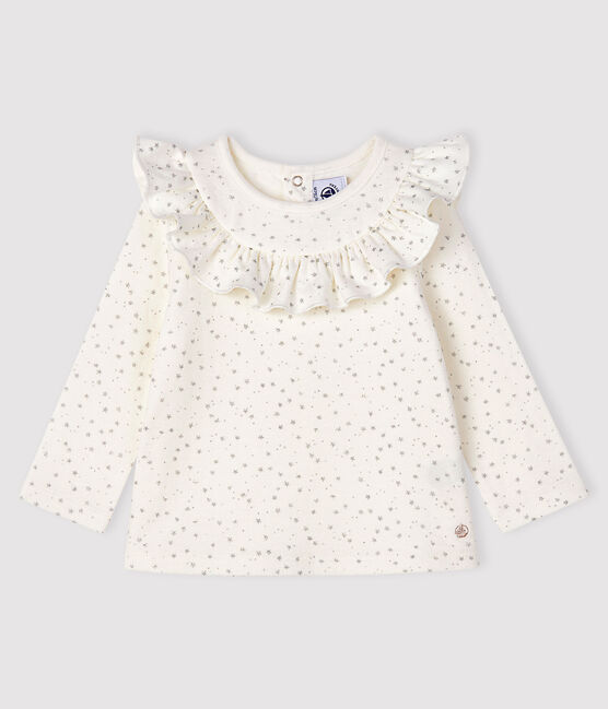 Blusa de manga larga para bebé niña blanco MARSHMALLOW/gris ARGENT