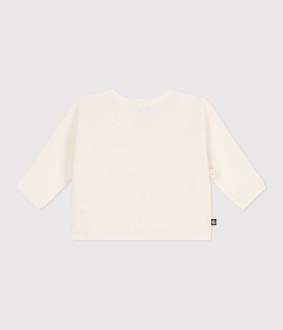Jersey cruzado calado de punto tricotado de lana y algodón para bebé blanco MARSHMALLOW