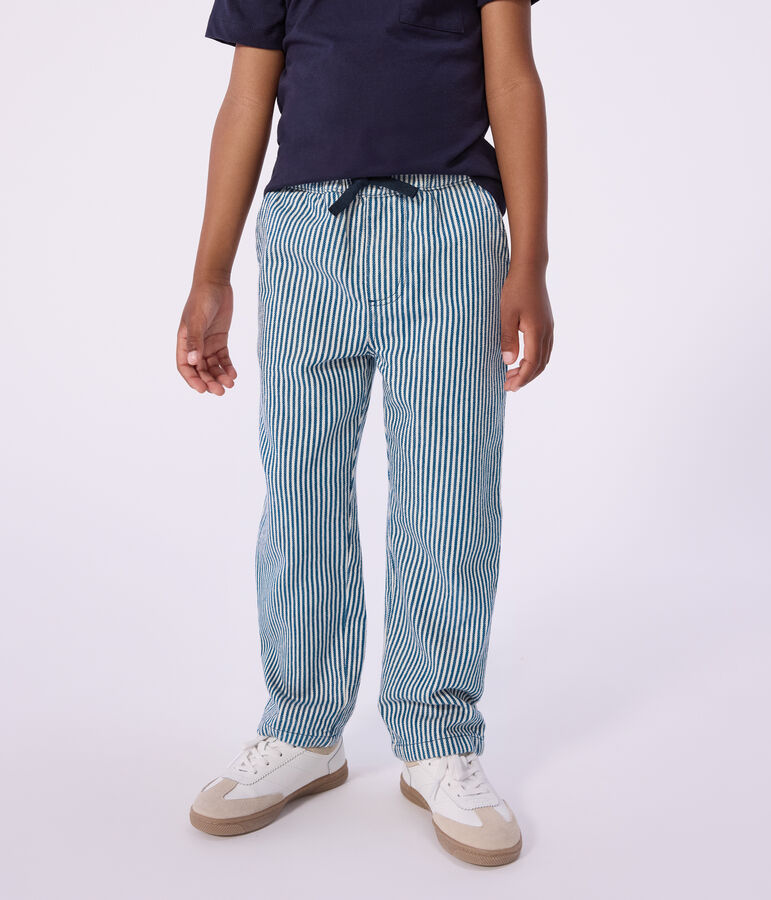 Pantal&oacute;n infantil de algod&oacute;n a rayas azul/blanco