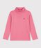 Camiseta infantil lisa de cuello alto de algod&oacute;n rosa