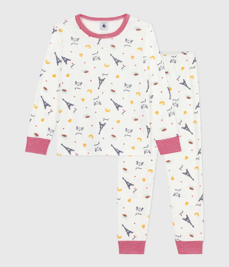 Pijama infantil de algod&oacute;n con estampado de Par&iacute;s blanco/multicolor